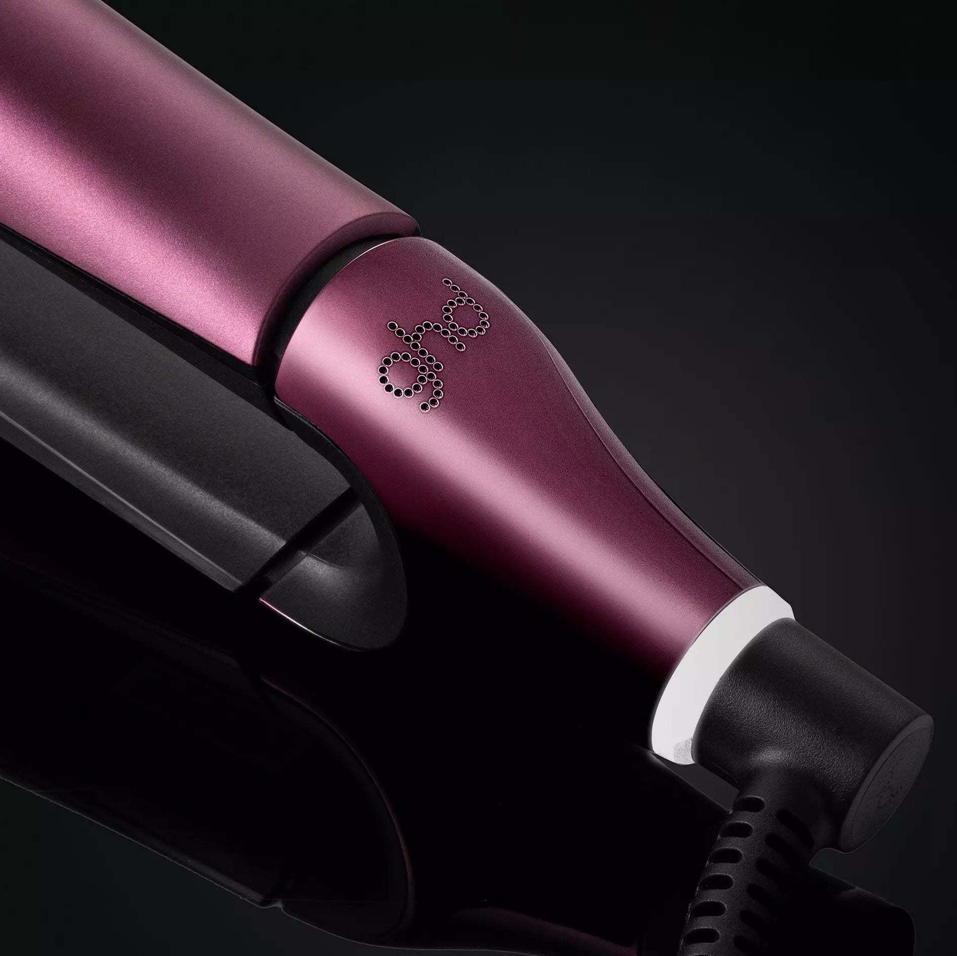 Close up of wishbone hinge on ghd Chronos Cherry Chic