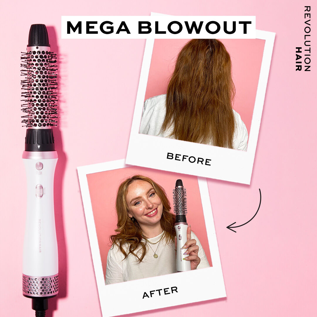 Before and after using Revolution Haircare Mega Blow Out 6 in 1 Hot Air Brush Set