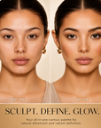 Before and after of model wearing Dominic Paul Contour Palette