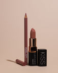 Inglot Creamy Nude Lip Glow Duo Gift Set, close up of lipstock and liner