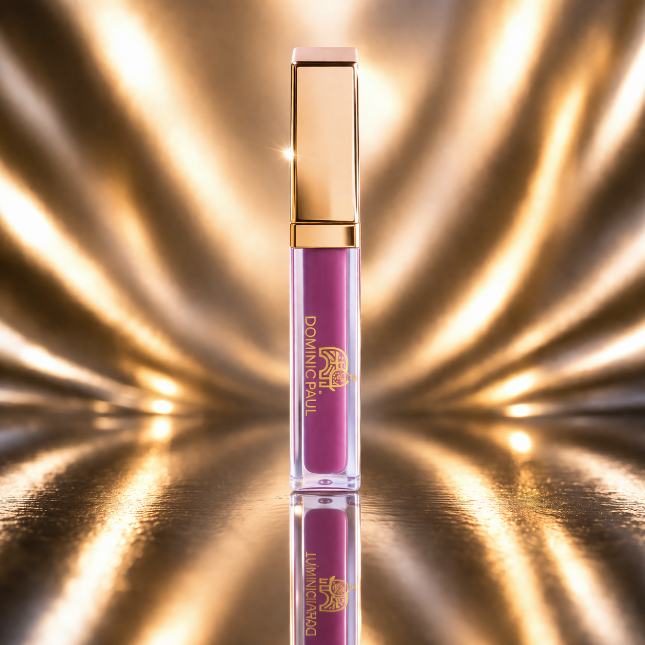 Dominic Paul Matte Liquid Lipstick Lee in gold background