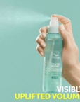 Modeling spraying Wella Invigo Volume Boost Uplifting Care Spray