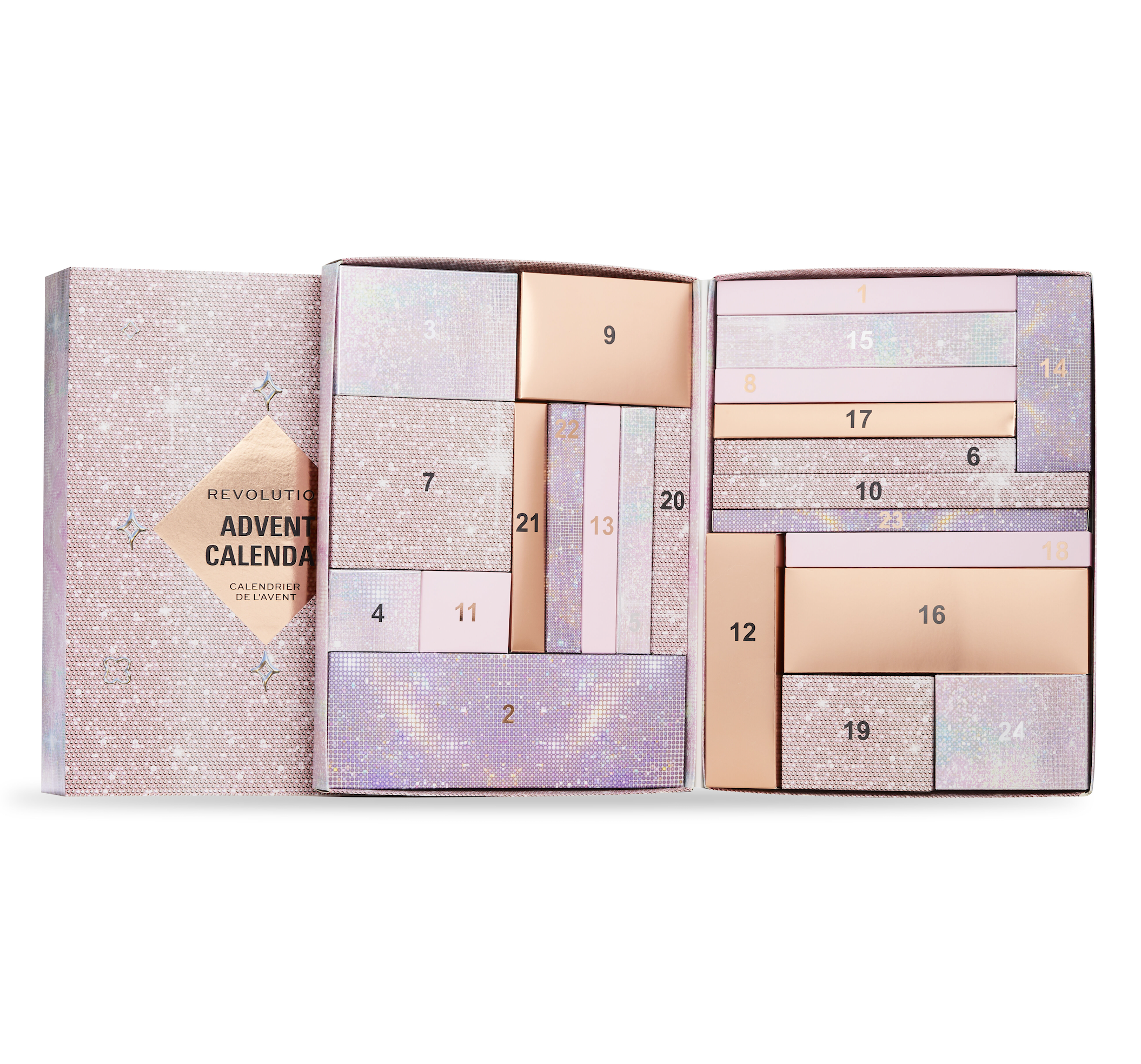 Makeup Revolution Beauty Advent Calendar 2024, gift box opened out
