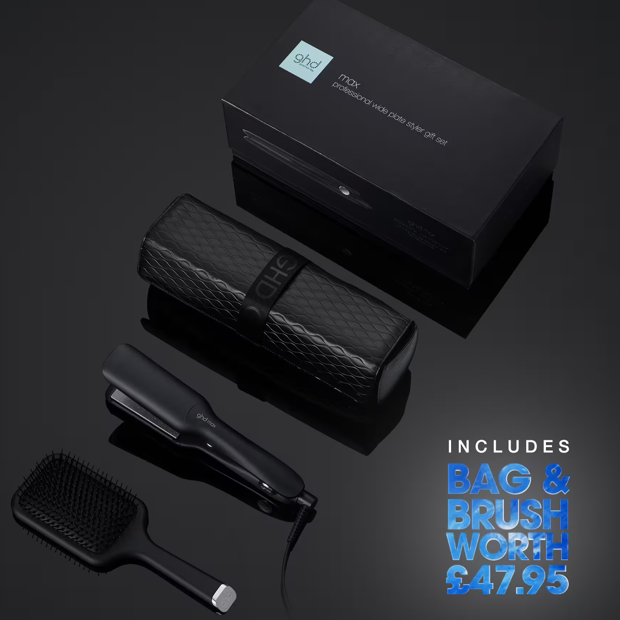 ghd Max Wide Plate Straightener Gift Set, with free gifts worth £48