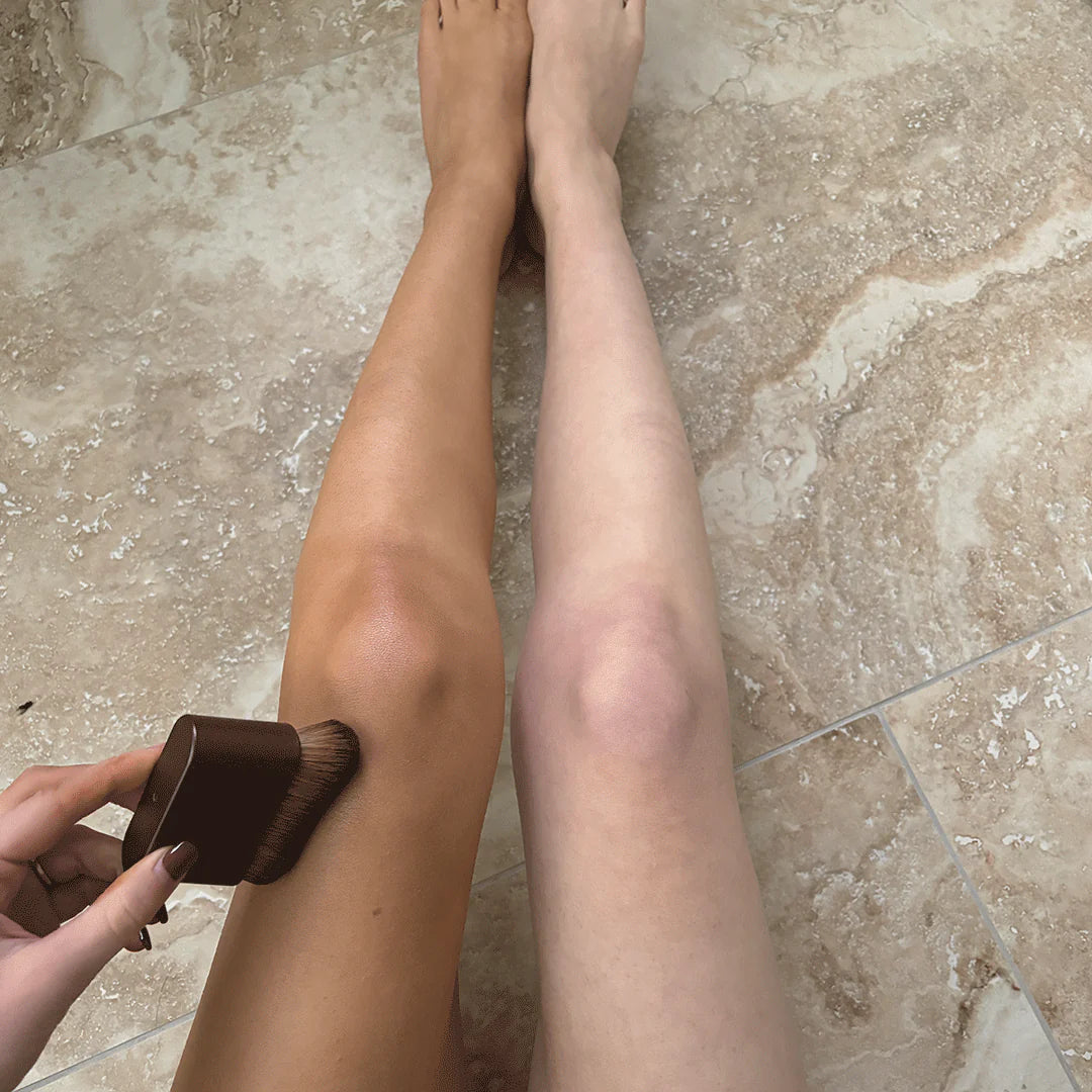 Before and after applying Vita Liberata Body Blur to legs