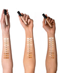 Inglot All Covered Concealer, swatches onn three different model arms, with different skin tones