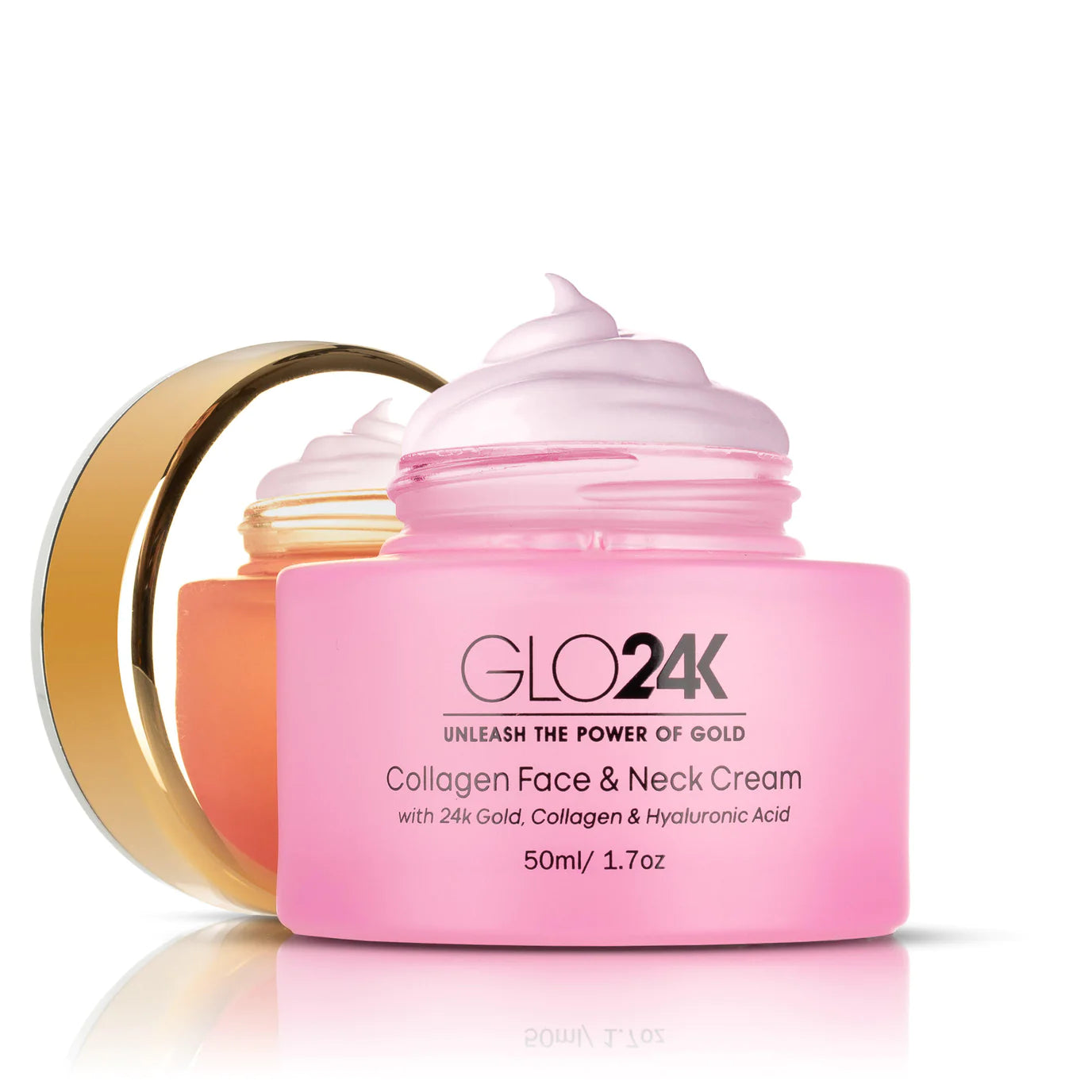 GLO24K Collagen Face & Neck Cream, lid open and displaying product