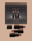 Inglot Lip Icons Mini Lipstick Trio Gift Set, open with products