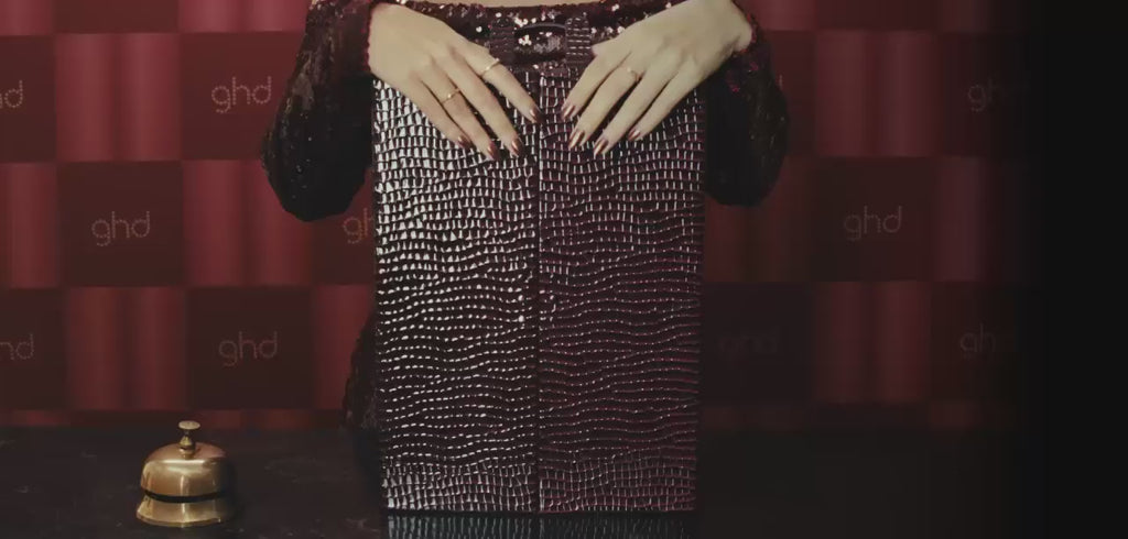 Model opening ghd Deluxe Hairdryer & Straightener Gift Set in Cherry Chic