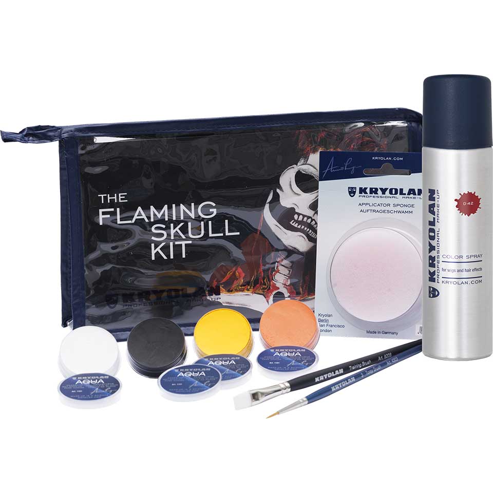 Kryolan THE FLAMING SKULL KIT, all 8 products displayed