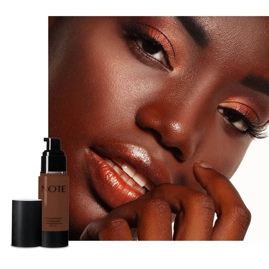 Model #1 wearing NOTE Detox & Protect Foundation
