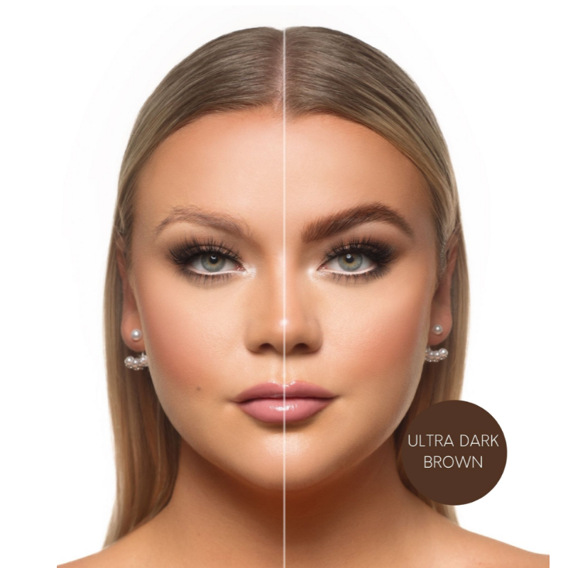 Model wearing bPerfect INDESTRUCTI’BROW PENCIL Ultra Dark Brown