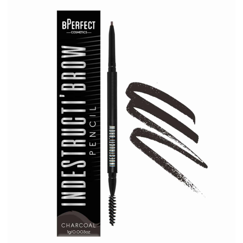 bPerfect INDESTRUCTI’BROW PENCIL Charcoal packaging & swatch