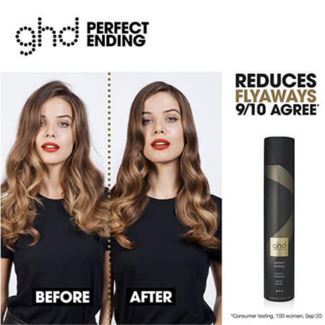 GHD Perfect Ending - Final Fix Hairspray, before and after