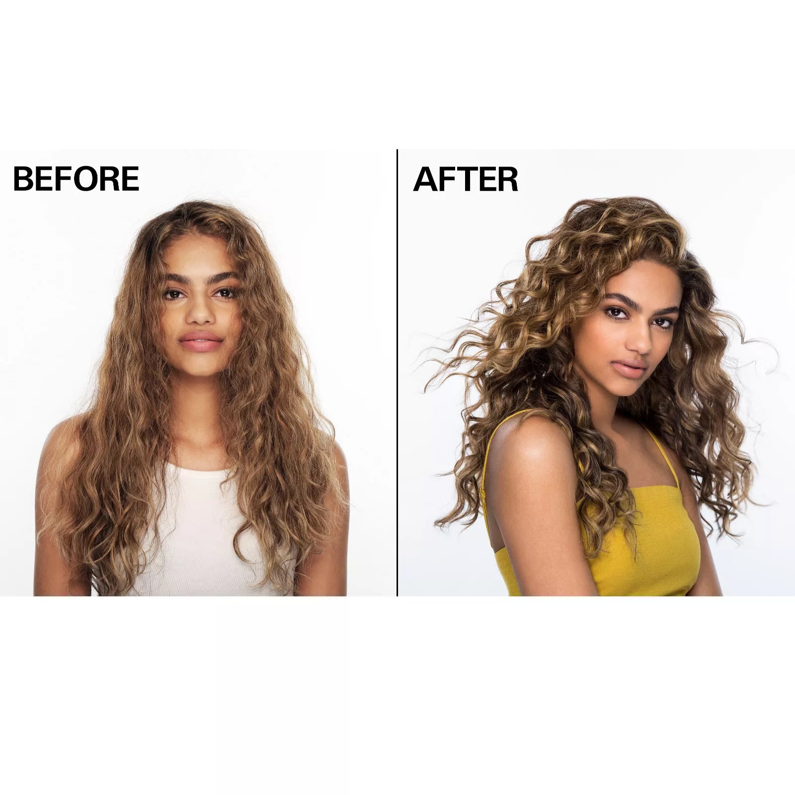 Before and after Color Wow Dream Coat For Curly Hair