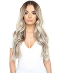 Model wearing BEAUTY WORKS 20" Double Clip-In Hair Extensions