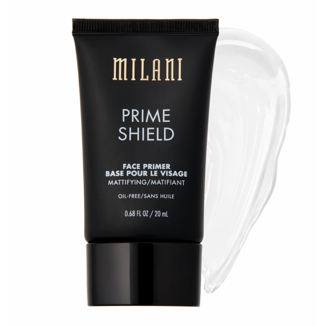 MILANI PRIME SHIELD MATTIFYING + PORE-MINIMIZING FACE PRIMER and swatch