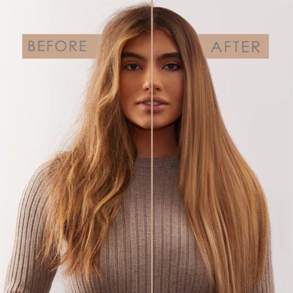 Model before and after using Beauty Works Speed Styler Hot Brush