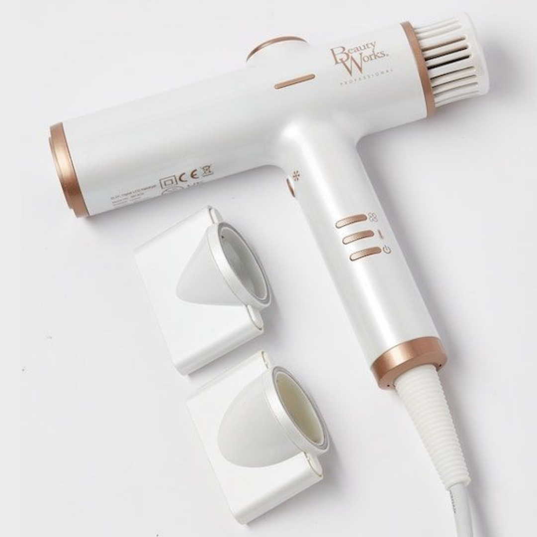 Beauty Works Aeris - Lightweight Digital Hair Dryer, with both nozzles