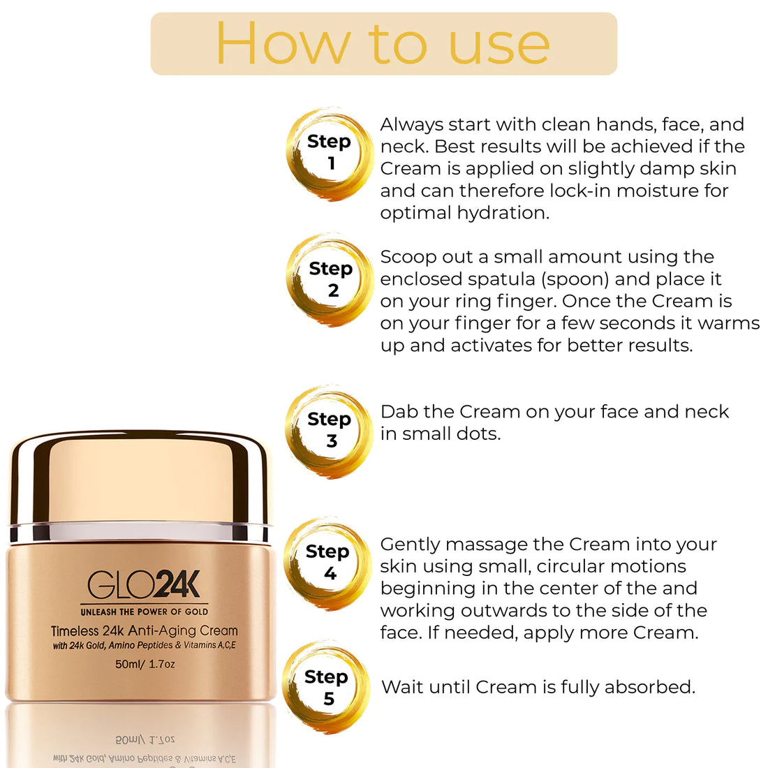 GLO24K Timeless 24k Anti-Ageing Cream, how to use