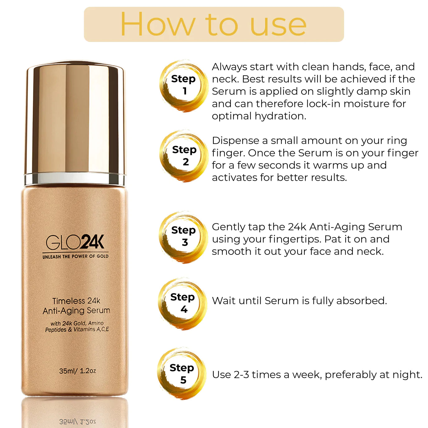 How to use GLO24K Timeless 24k Anti-Ageing Serum