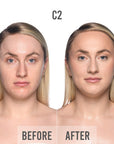bPerfect CHROMA Cover Matte Foundation, C2 before & after