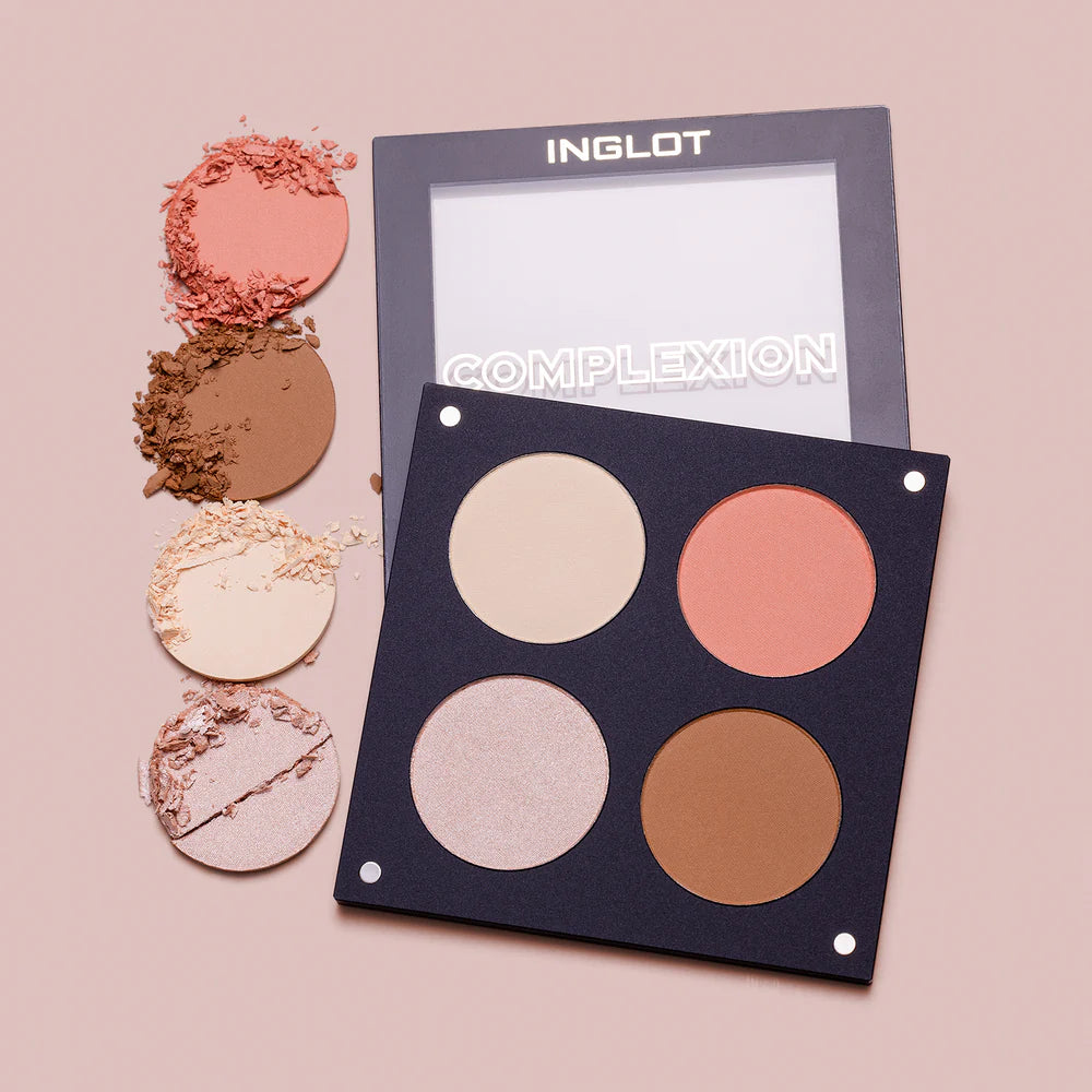 Inglot Complexion Supreme Skin Quad Palette with pan swatches