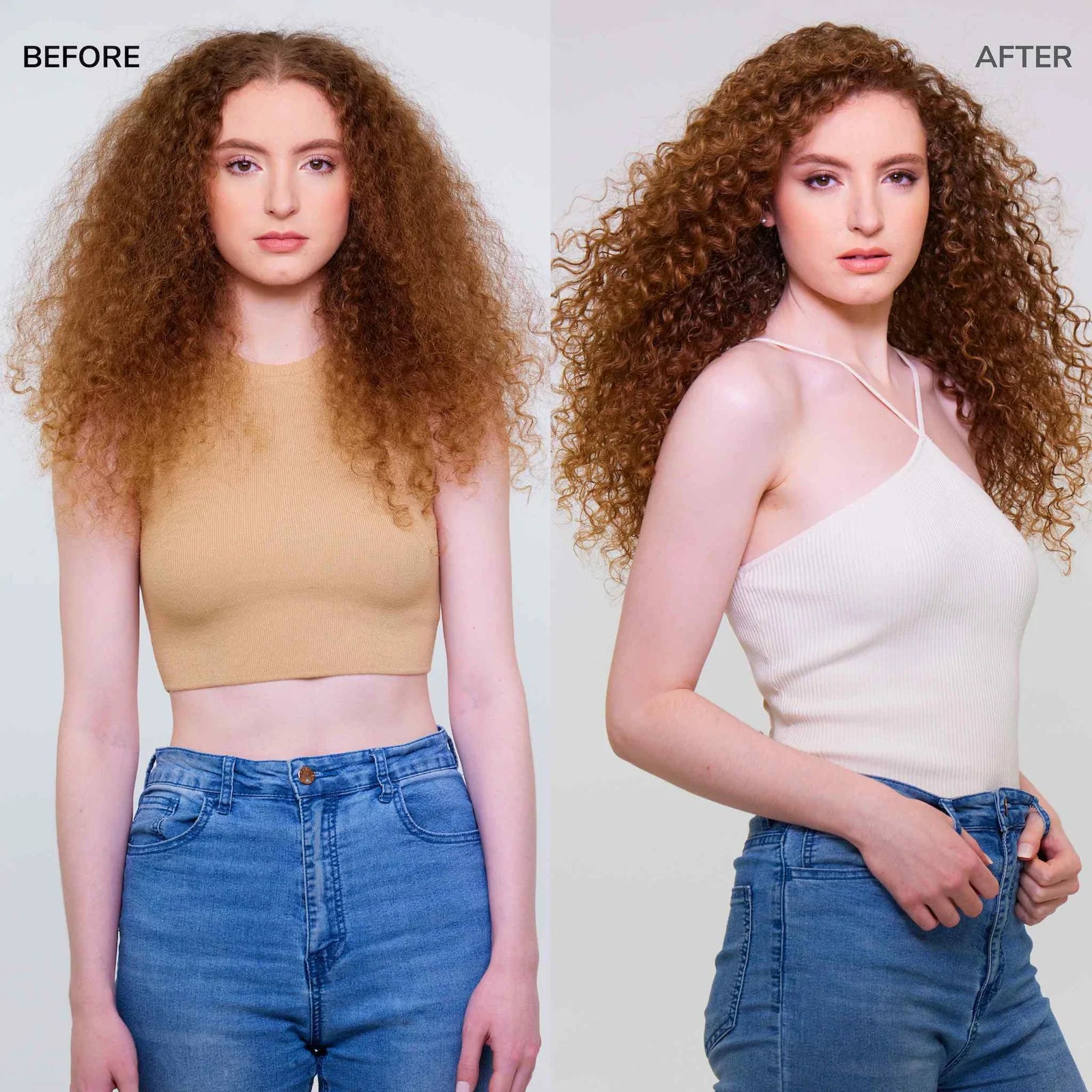 Before and after using Color Wow Snag-Free Pre-Shampoo Detangler
