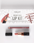 INGLOT Dreamy Nude Lip Kit, with products