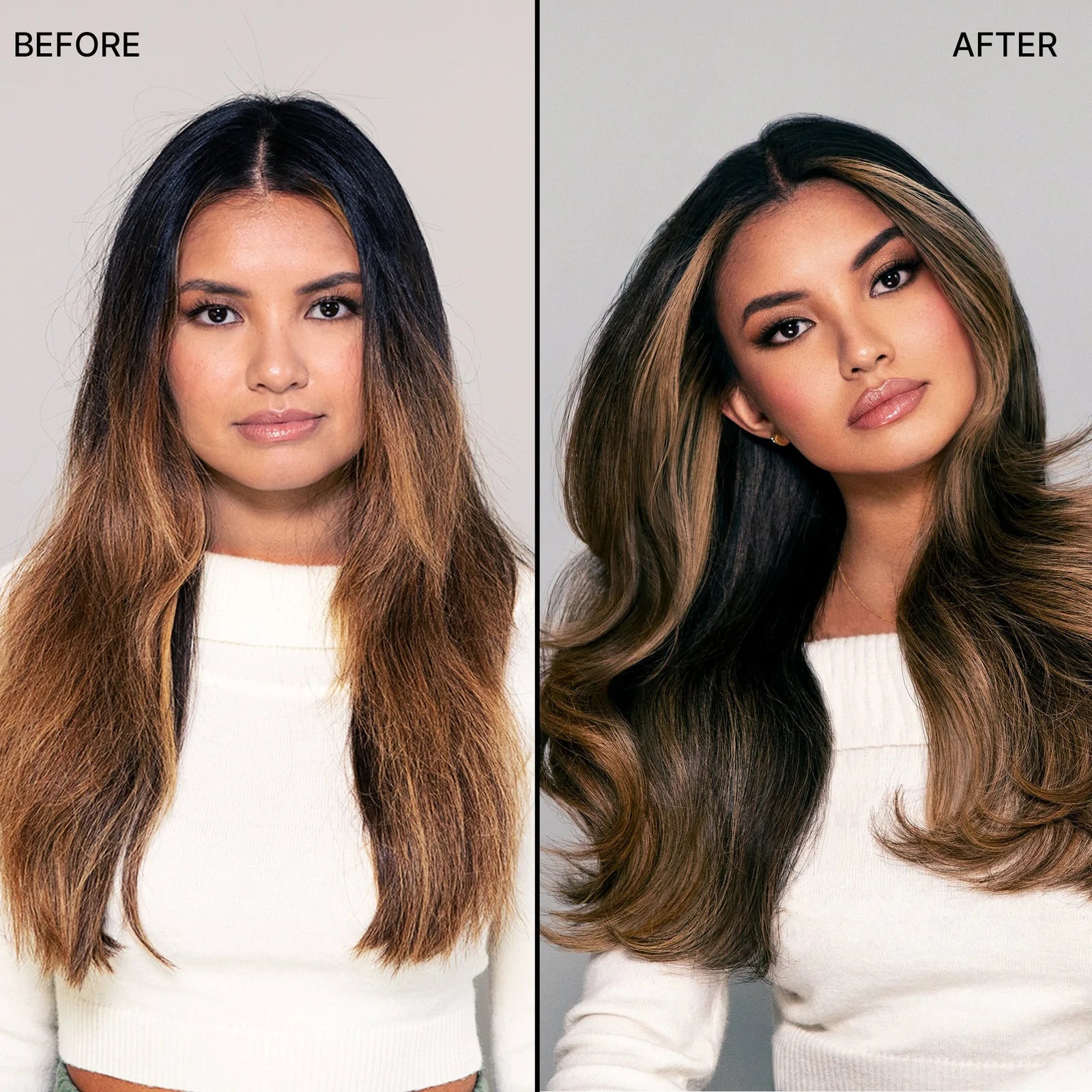 Model before and after using Color Wow Chris Appleton + Color Wow Money Masque