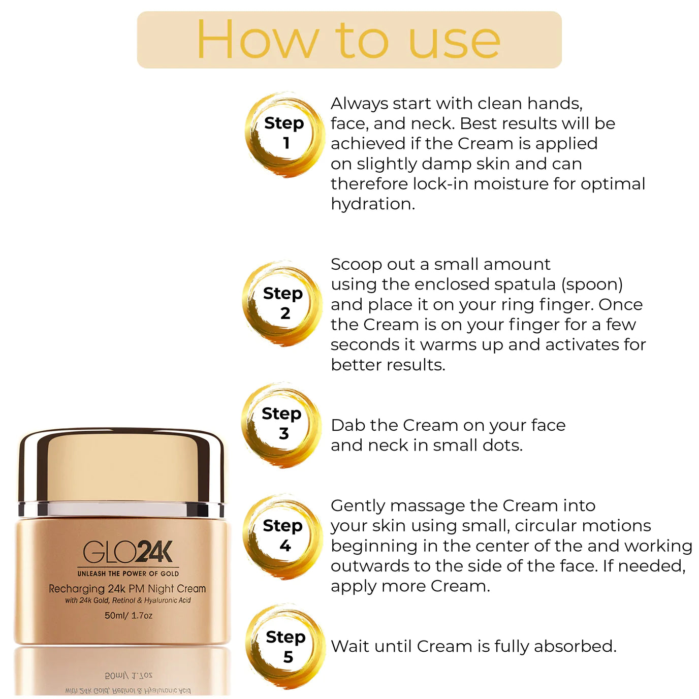 GLO24K Recharging 24k PM Night Cream, how to use