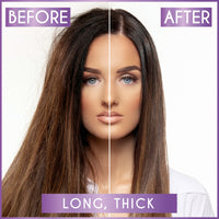  VODUZ Velvet Crown – Thermal Conditioning Spray, before and after on long, thick hair