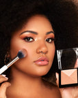 Model using INGLOT Rosie For Inglot Bronzed Veil Multi-Colour Powder - Peach Veil