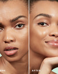 Model's before and after using elf Blemish Control Face Primer