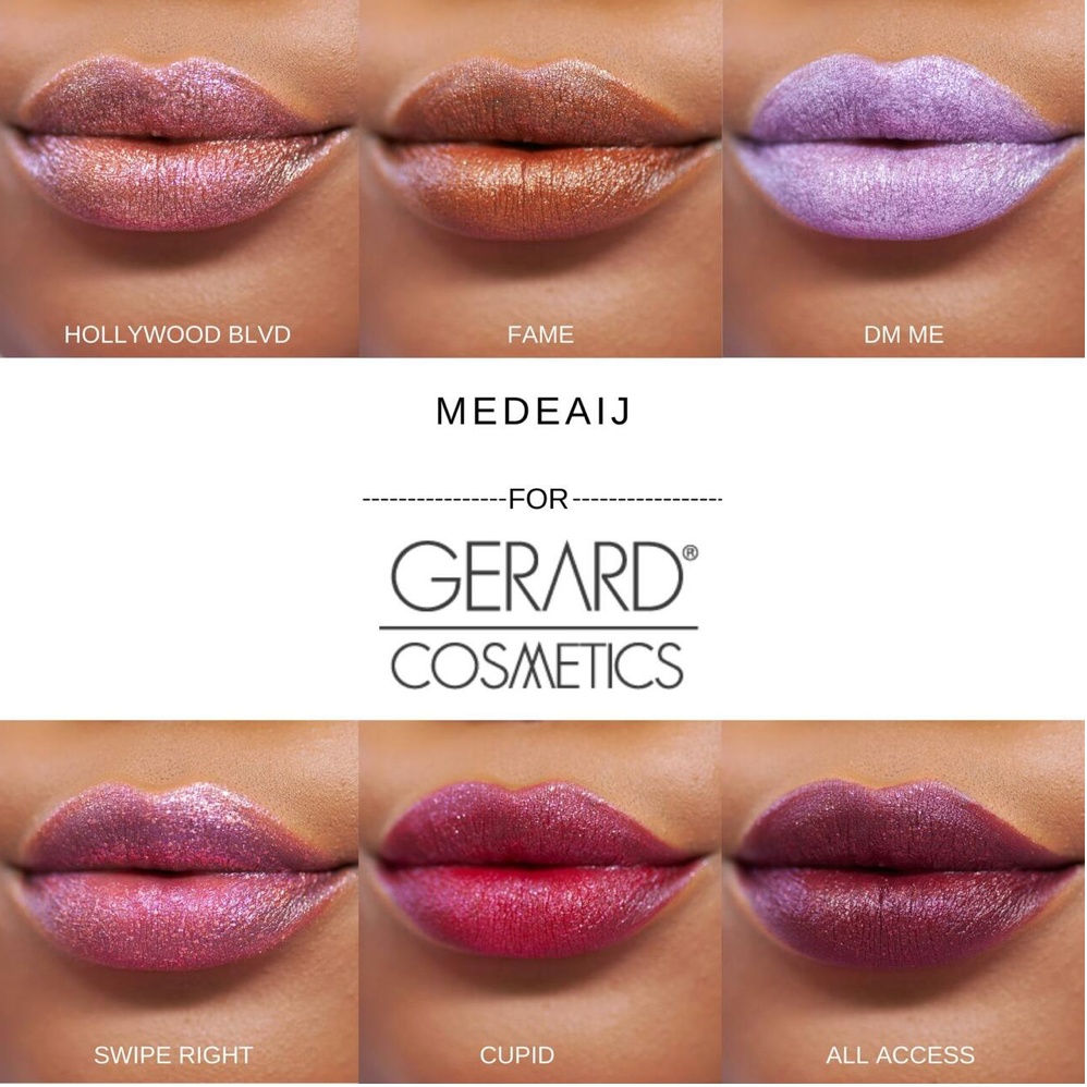 Gerard Cosmetics Glitter Lipstick all shades modelled