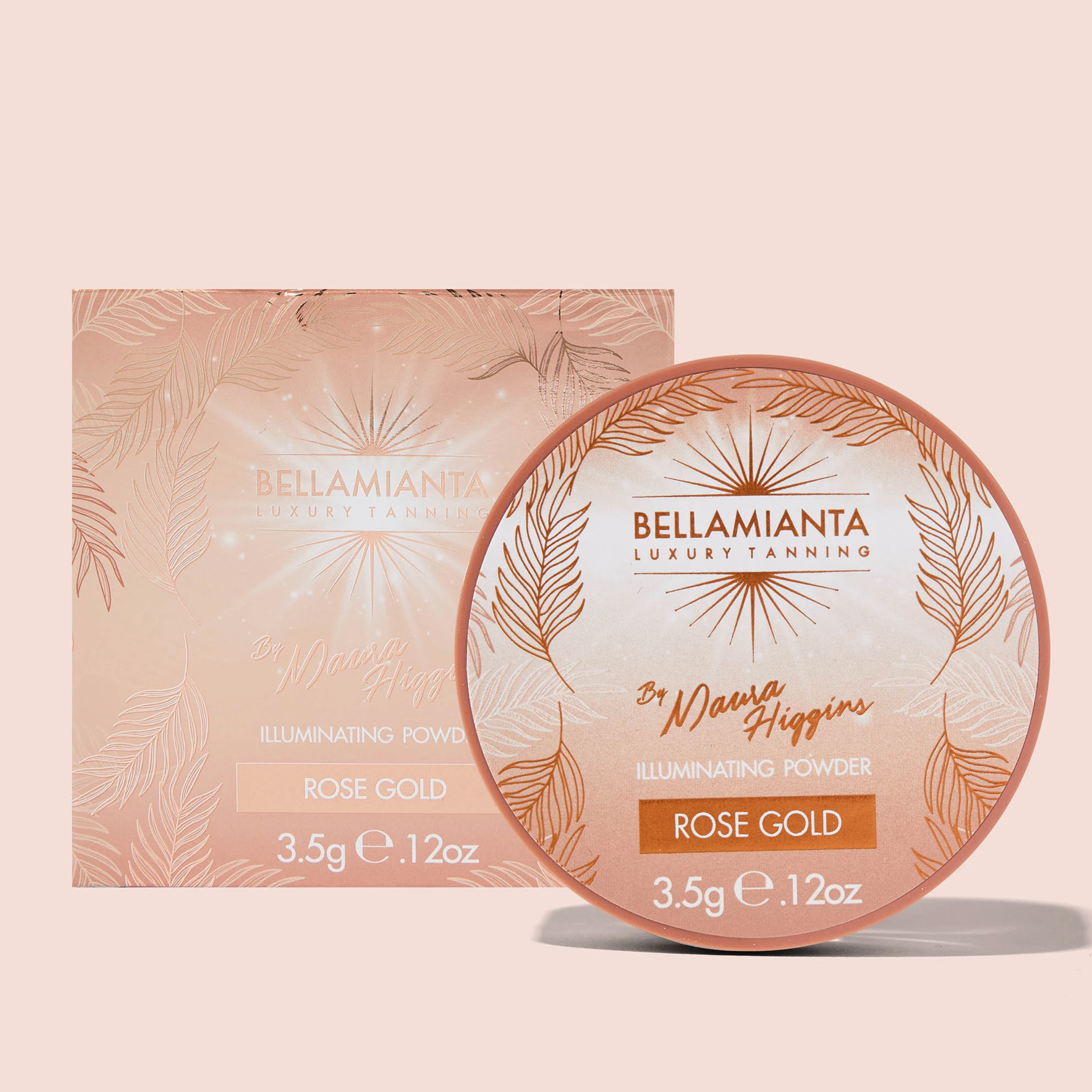 BELLAMIANTA Illuminating Powder by Maura Higgins Rose Gold, with packaging