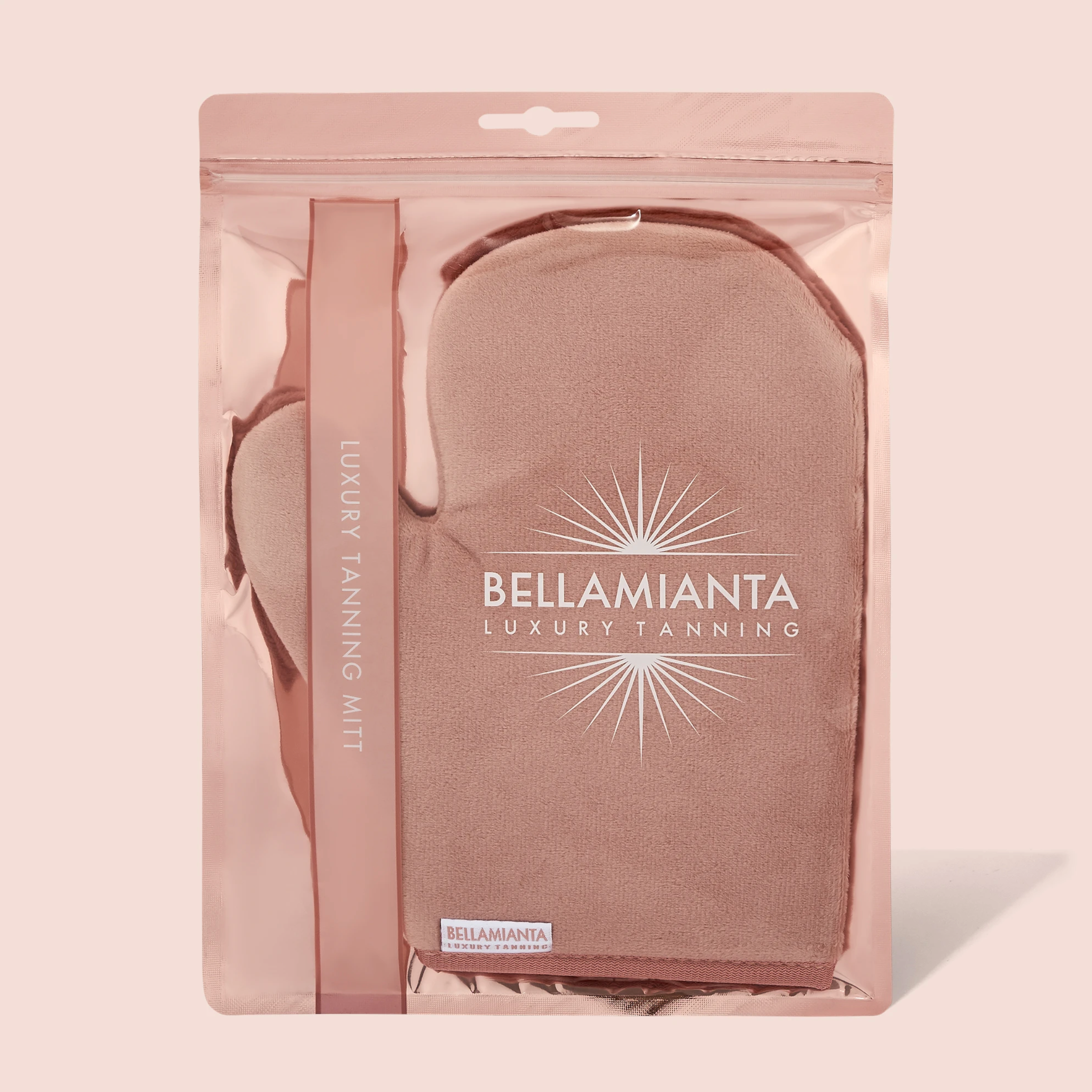 BELLAMIANTA Luxury Velvet Tanning Mitt, in packaging