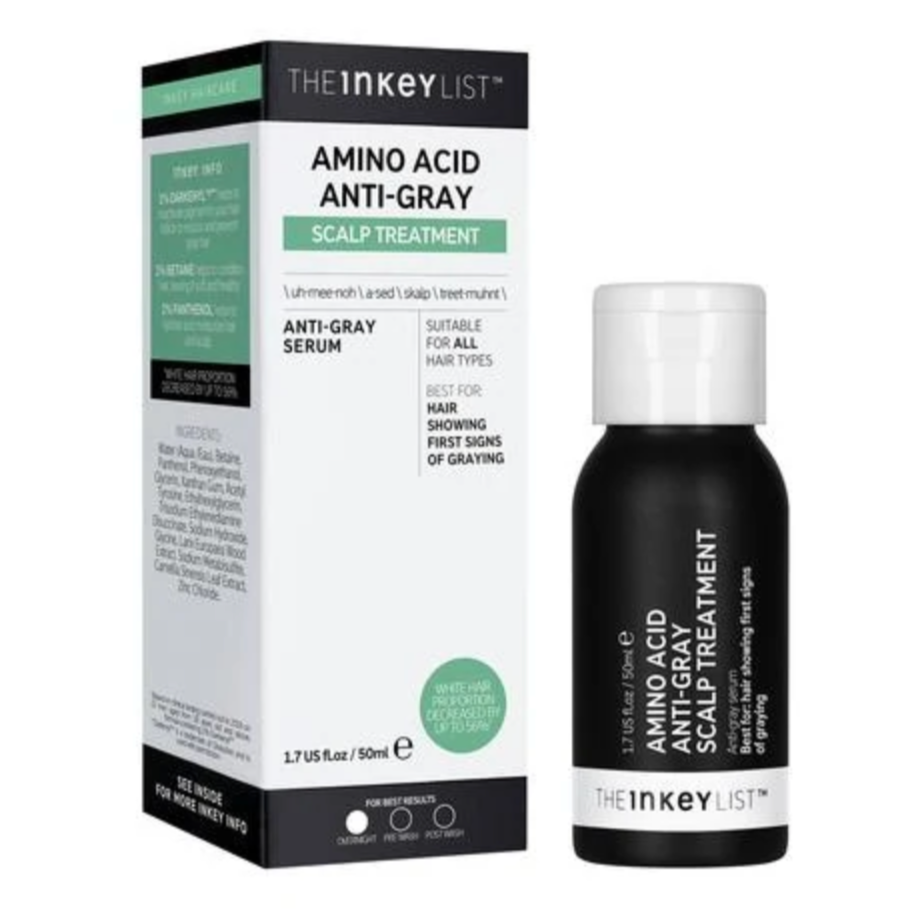 The INKEY List Amino Acid Anti-Gray Scalp Treatment with packaging The INKEY List Amino Acid Anti-Gray Scalp Treatment