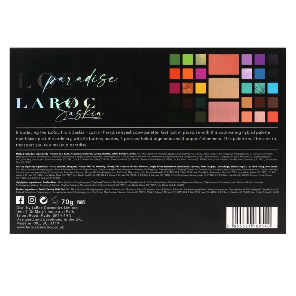 LaRoc PRO Lost In Paradise, back of palette