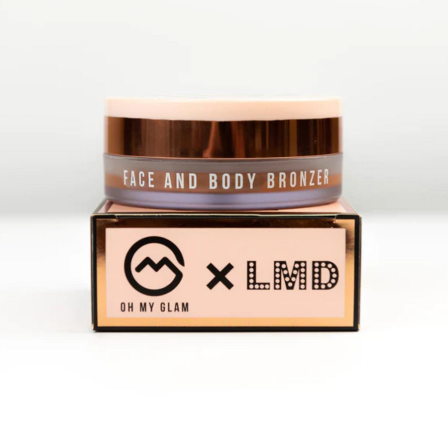 Oh My Glam Fabb Face And Body Bronzer With LMD, sitting on top of packaging