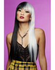 Model wearing Manic Panic Raven Virgin Downtown Diva Wig
