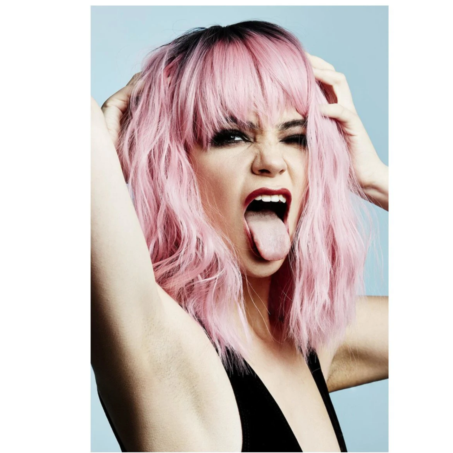 Manic Panic Trash Goddess Wig - Love Kitten, on model sticking tongue out