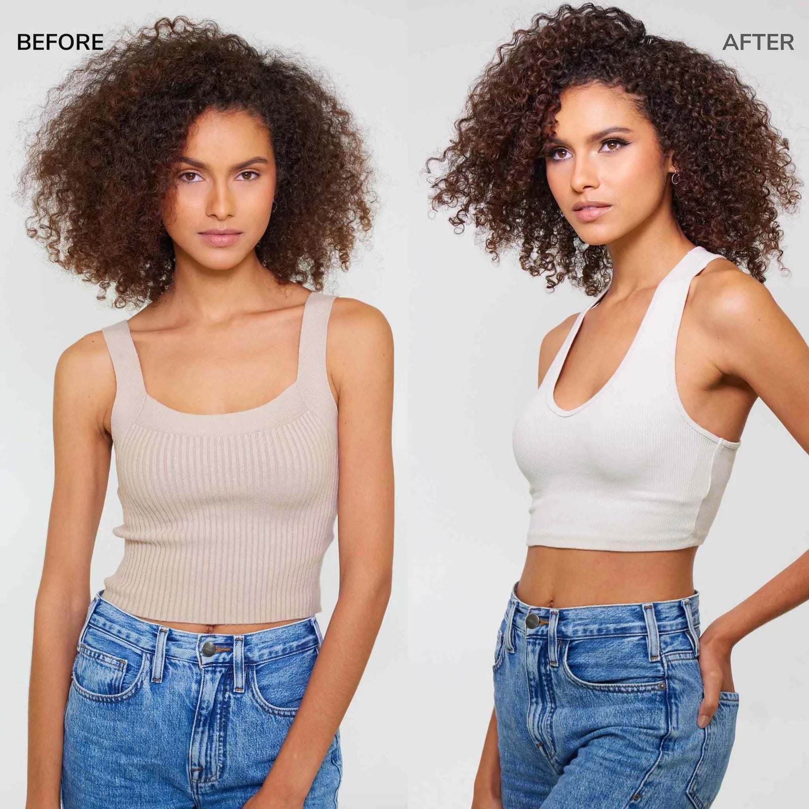 Before and after using Color Wow Coco-Motion Lubricating Conditioner