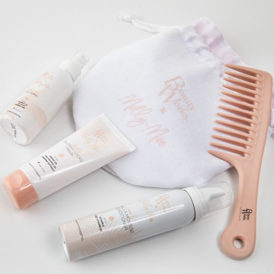 BEAUTY WORKS X Molly Mae Gloss Haircare Kit, with contents out