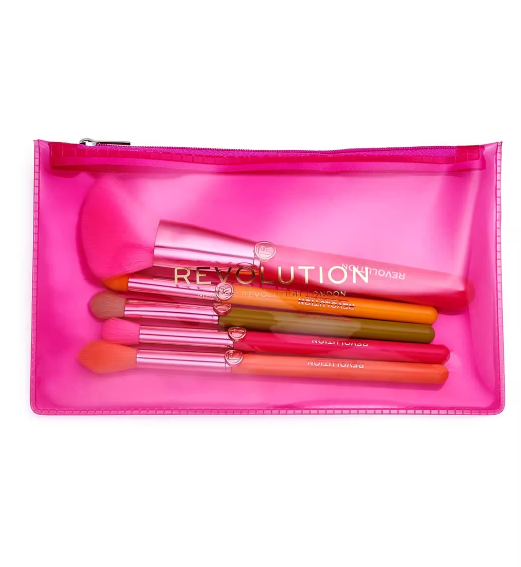 Revolution Neon Heat Brush Set, inside makeup bag