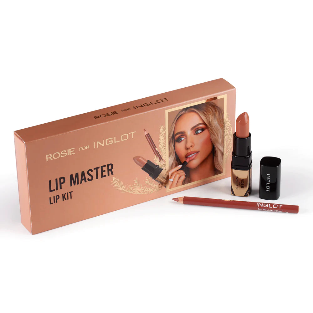 Inglot Rosie for Inglot Lip Master Lip Kit, with products displayed